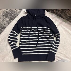 Navy and White Striped Women's Hooded Sweater